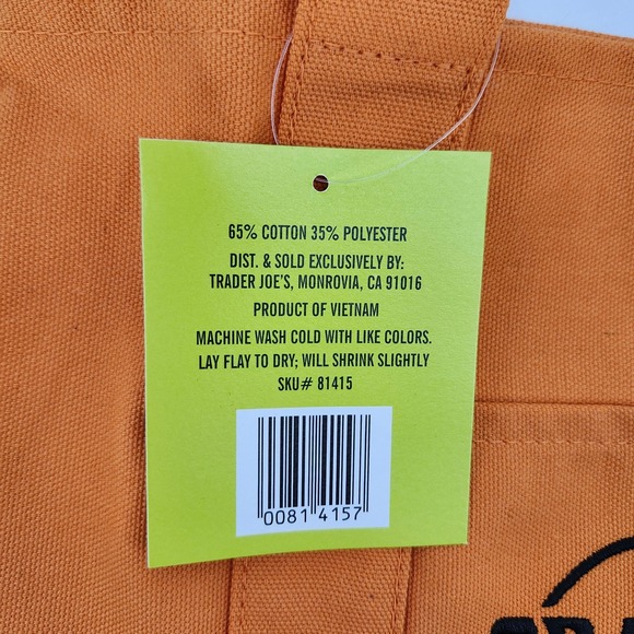 Trader Joes NWT Orange Halloween Trick or Treat Canvas Mini Tote Bag Pocket - Picture 3 of 5
